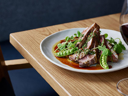 Lamb with chimmichurri sauce dish at RACV Torquay Number One Restaurant.