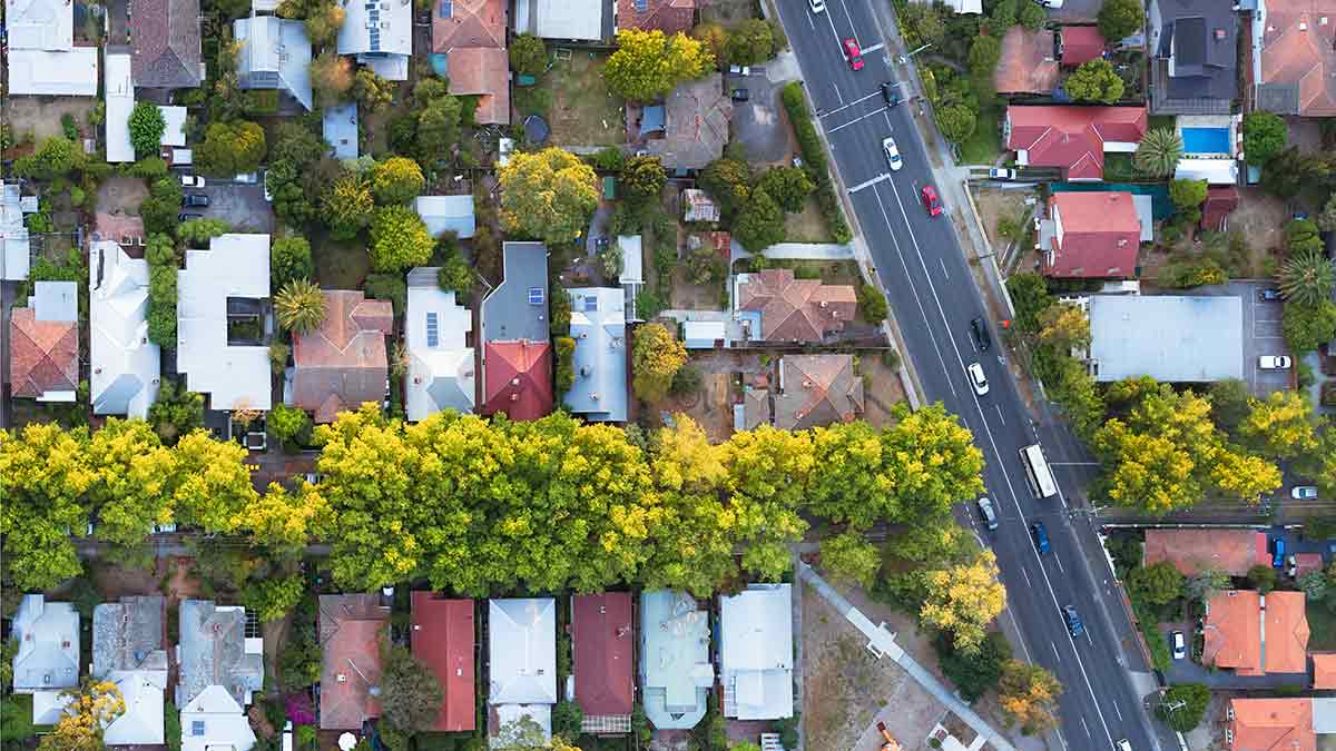 birds eye view of suburban houses