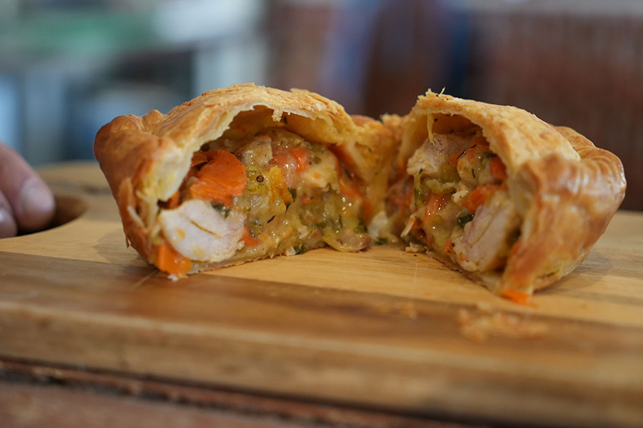 close up of the filling in a pie